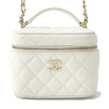 CHANEL Matelasse Top Handle Chain Vanity Bag WhiteAS3171 Caviar Leather Size Small