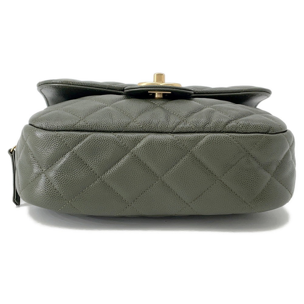 CHANEL Matelasse ChainShoulder Bag Khaki Caviar Leather