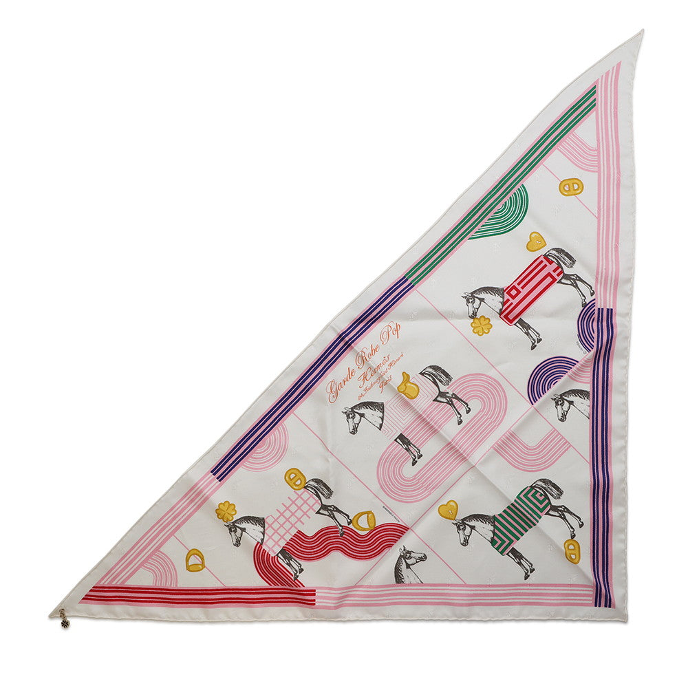 HERMES Carre Triangle Jean Garde-Robe Pop/ Garde Robe Pop Size 70 White/Multicolor Silk100%
