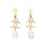 CHANEL CC Logo Hoop Drop Motif Earrings Metal Resin