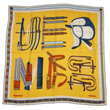 HERMES Carre LETTRES EQUESTRES Size 140 Miel/Blue/Brown Cashmere70% Silk30%
