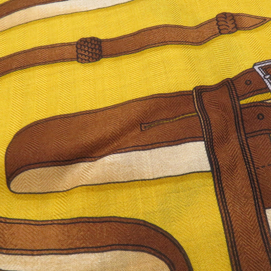 HERMES Carre LETTRES EQUESTRES Size 140 Miel/Blue/Brown Cashmere70% Silk30%