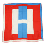 HERMES Carre Jean H PASSANT H・Passant Size 140 Rouge/Blue/Blanc Cashmere70% Silk30%