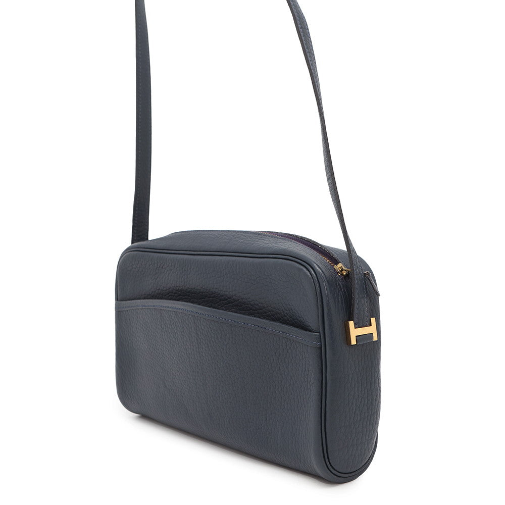 HERMES Golf Tee Shoulder Bag Navy Fjord Leather
