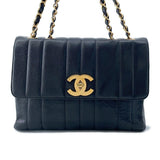 CHANEL Mademoiselle Single Flap ChainShoulder Bag Black Caviar Leather Size 30