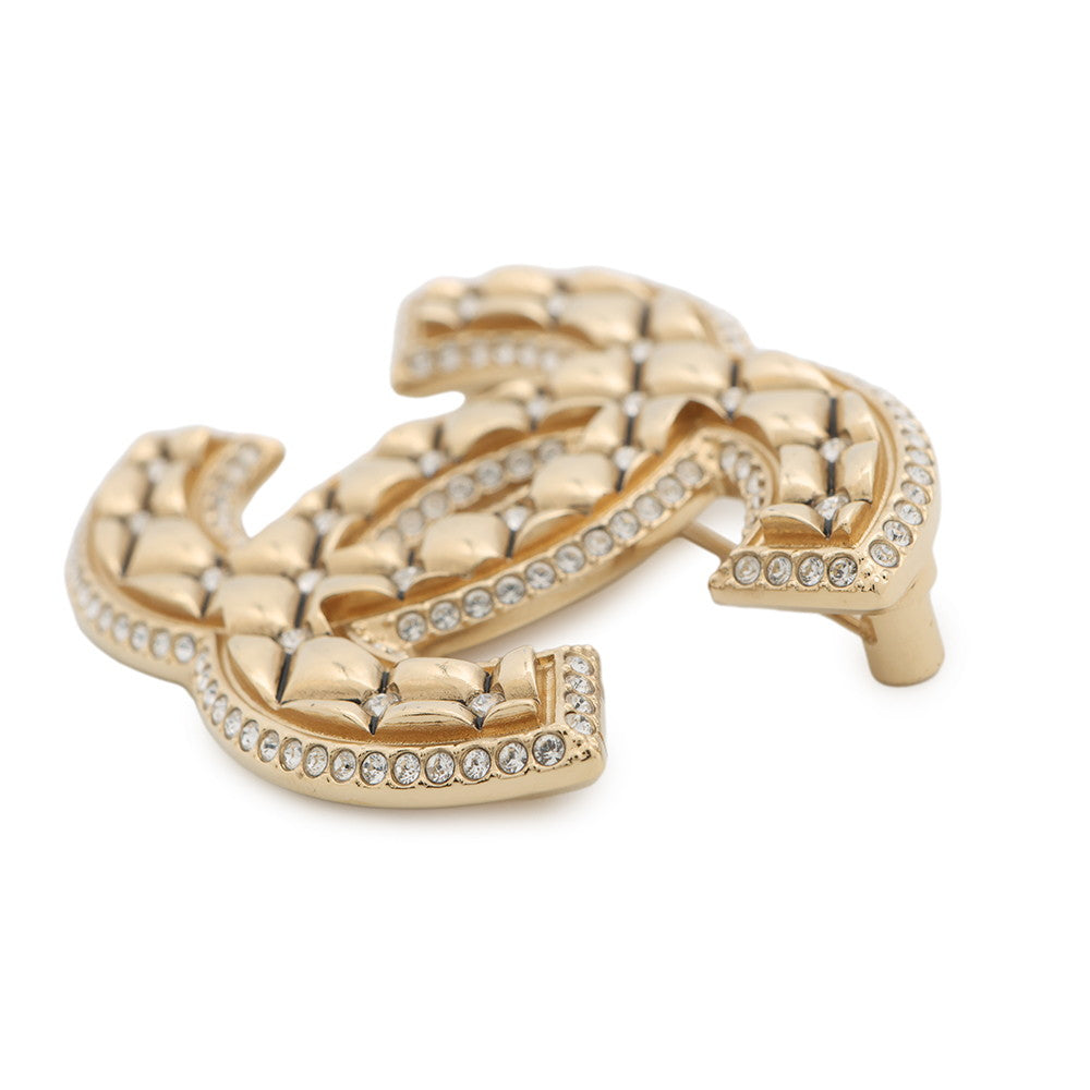 CHANEL CC Logo Matelasse Brooch Metal Rhinestone