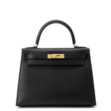HERMES Kelly Sellier Black Epsom Size 28