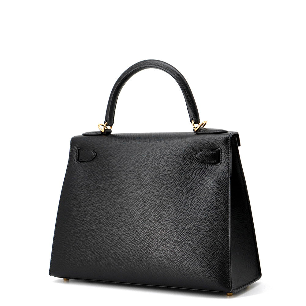 HERMES Kelly Sellier Black Epsom Size 28