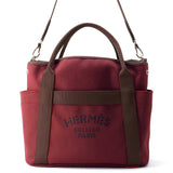 HERMES Sucked Pansage Groom Rouge H/Chocolat Canvas toile chevron