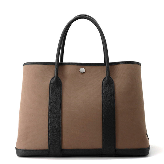 HERMES Garden Party Etoupe/Black Toile Officier Negonda Leather Size PM