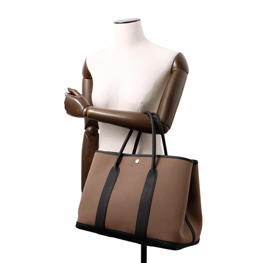 HERMES Garden Party Etoupe/Black Toile Officier Negonda Leather Size PM