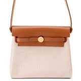 HERMES Herbag zip Fauve Toile Military Vache Hunter Leather Size Mini