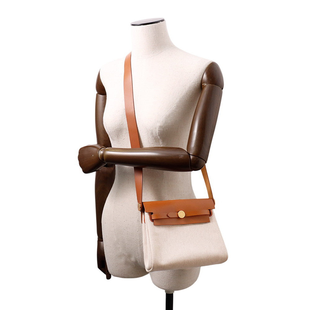 HERMES Herbag zip Fauve Toile Military Vache Hunter Leather Size Mini