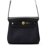 HERMES Herbag zip Black Toile H Viking Vache Leather Hunter Size Mini
