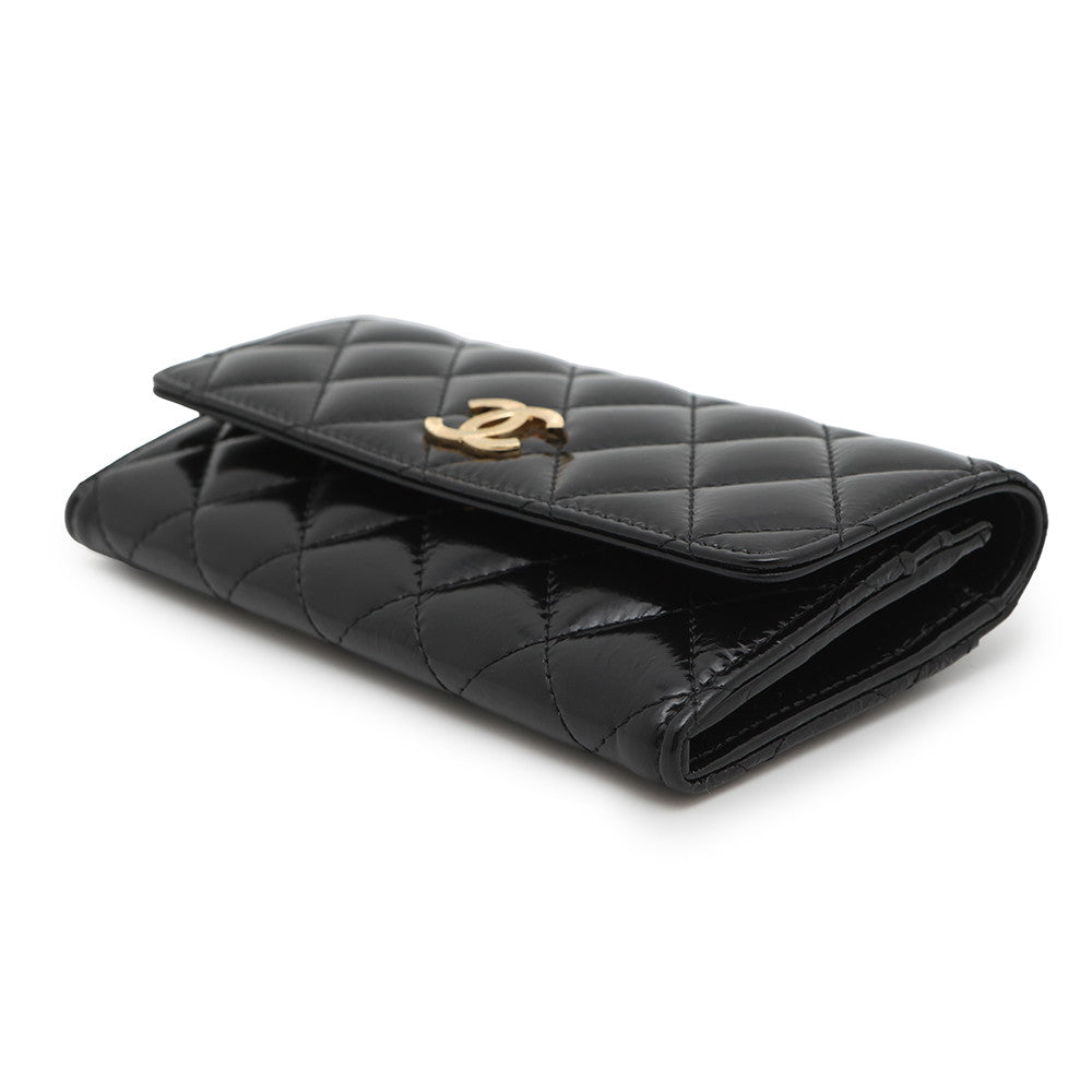 CHANEL Matelasse Long Wallet BlackAP4261 Shiny Calf Leather