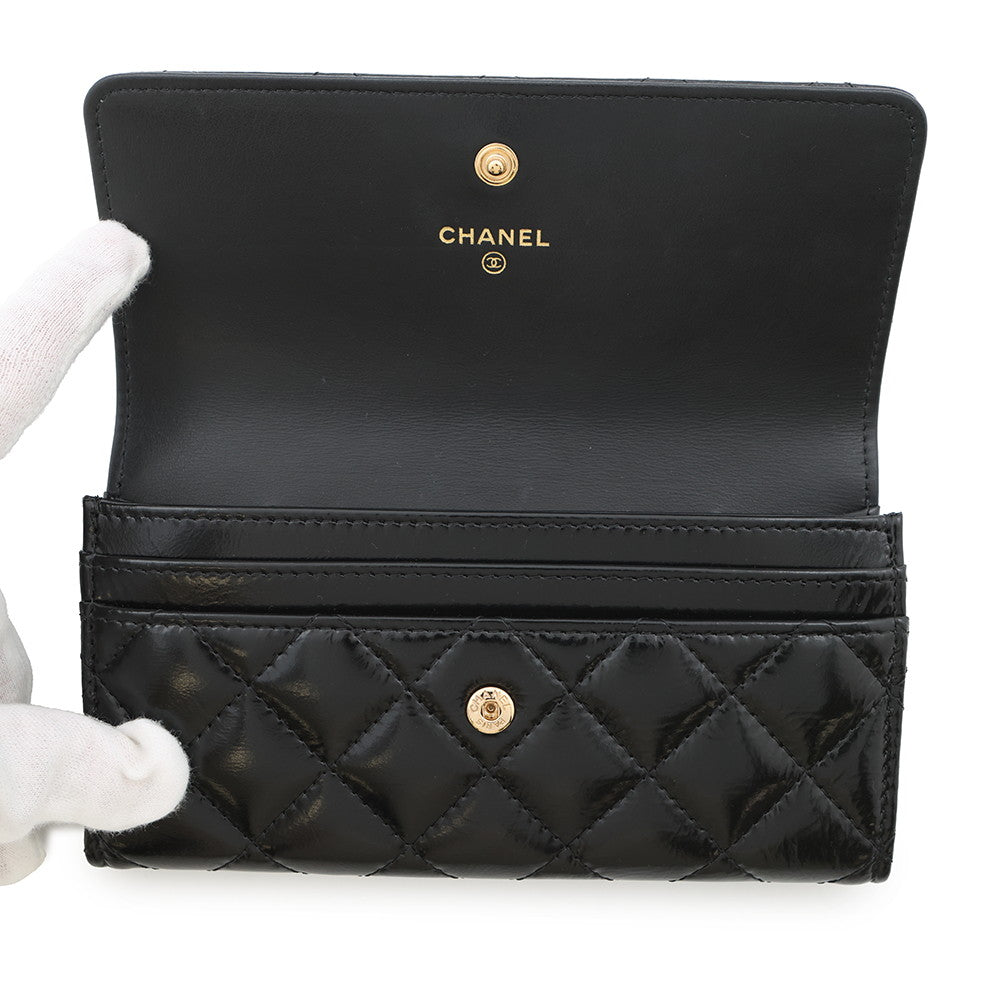 CHANEL Matelasse Long Wallet BlackAP4261 Shiny Calf Leather