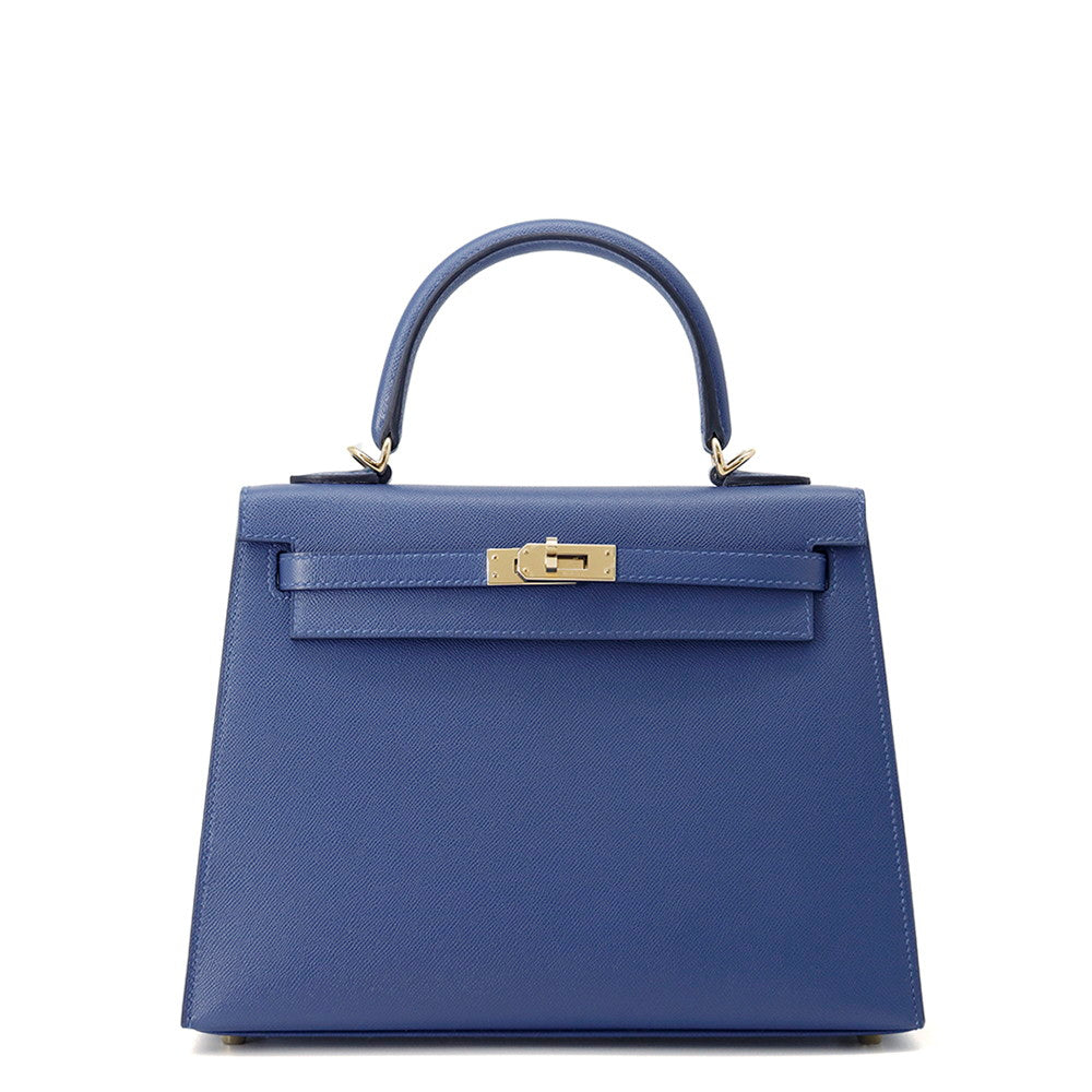 HERMES Kelly Sellier Blue Tie Veau Madame Size 25