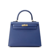 HERMES Kelly Sellier Blue Tie Veau Madame Size 25