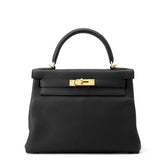 HERMES Kelly Retourne Black Togo Leather Size 28