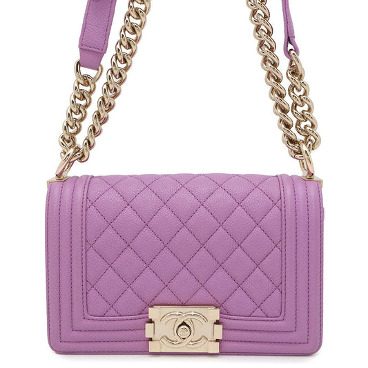 CHANEL Matelasse Boy Chanel Shoulder Bag PurpleA67085 Caviar Leather Size Small