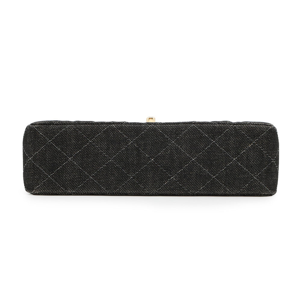 CHANEL Matelasse W flap WChainShoulder Bag BlackA01113 Denim Size 23