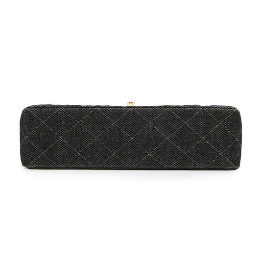 CHANEL Matelasse W flap WChainShoulder Bag BlackA01113 Denim Size 23