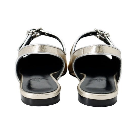 HERMES Ballet Flats Cleo Platinum/Gris ArgentH251147Z Chèvre Nappa Metallized Size 36