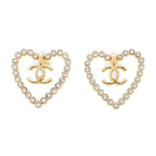 CHANEL Heart motif EarringsAB9926 Metal strass