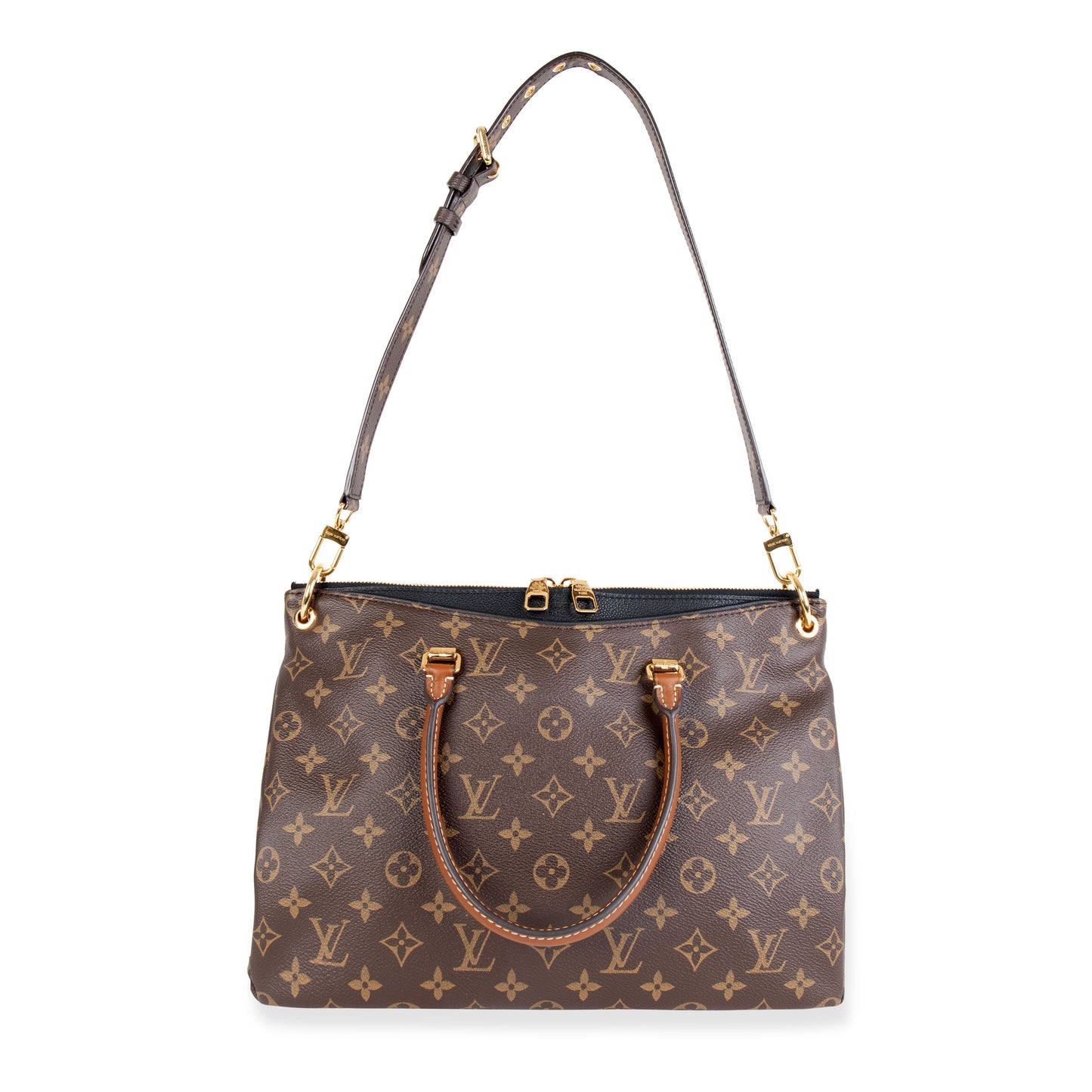 Louis Vuitton Louis Vuitton Brown Monogram Canvas & Black Taurillon Leather Pallas Tote