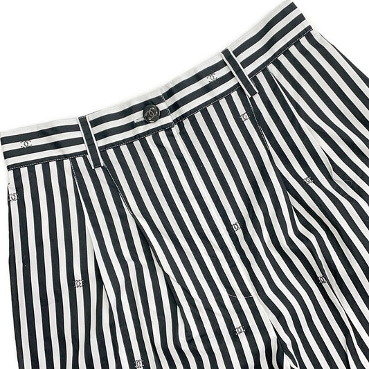 CHANEL Coco Beach Striped Pants Size 34 Black/WhiteP76233 Cotton 97% Polyurethane 3%