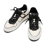 CHANEL CC Logo Low Cut Sneakers White/BlackG45212 Leather suede Size 38