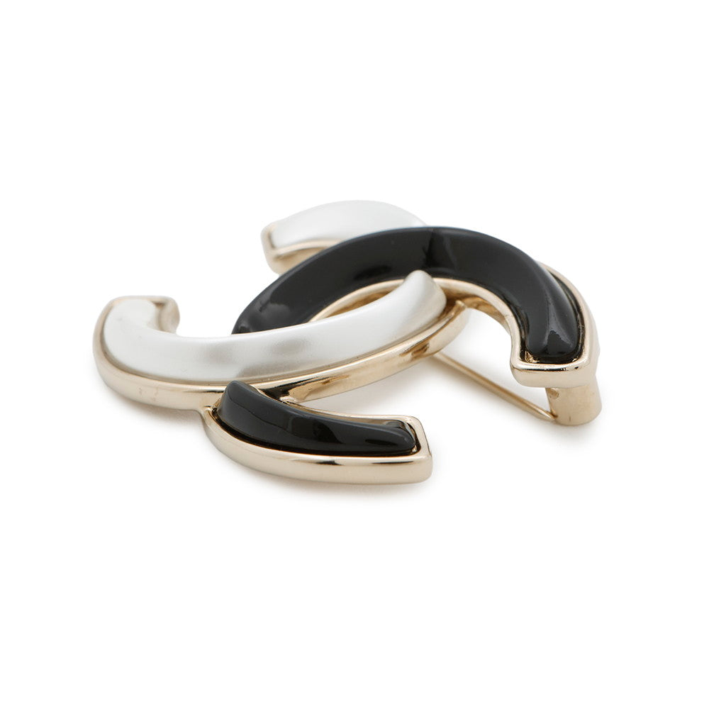 CHANEL CC Logo Brooch White/BlackAB9974 Gold Plated