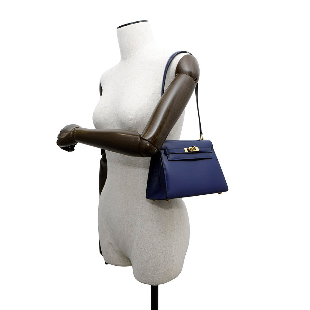 HERMES Mini Kelly Blue Saphir Box Calf Leather