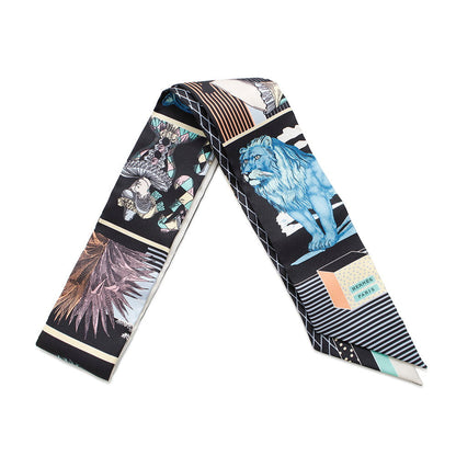 HERMES Scarf Twilly GRAND THEATRE NOUVEAU Grand Theatre Nouveau Black/Blue/Vert Silk 100%