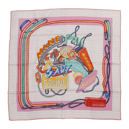 HERMES Scarf Carre CHEVALOSCOPE NEON POINTILLE Size 70 White/Rose/VertH943954S Silk 100%