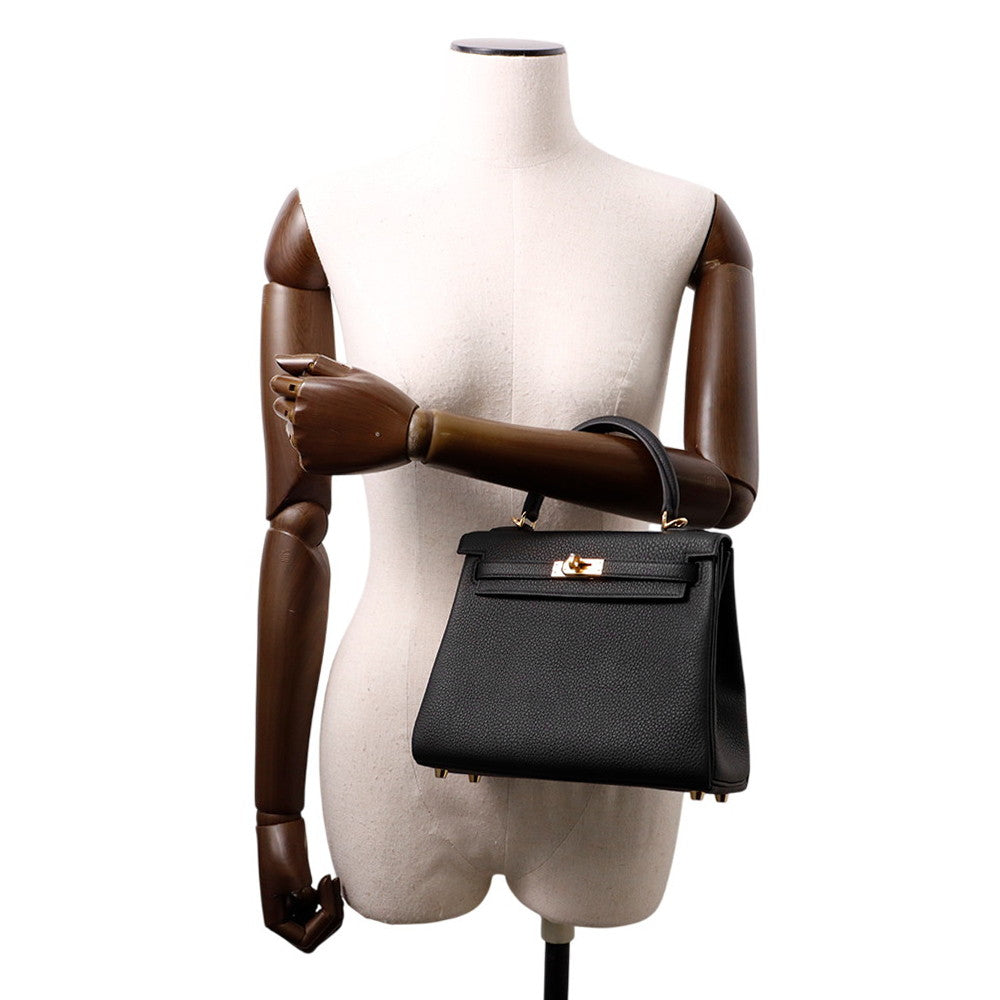 HERMES Kelly Retourne Black Togo Leather Size 25