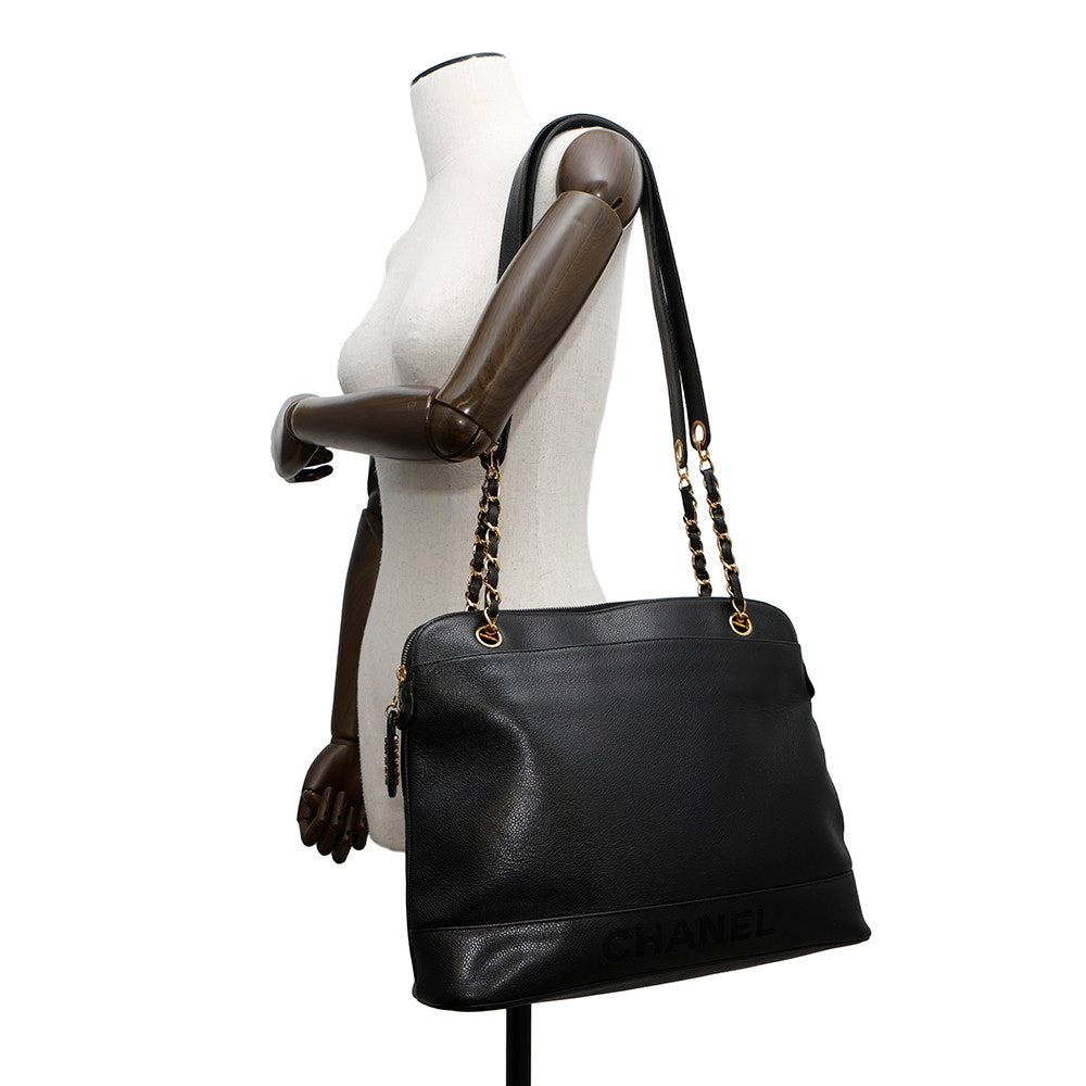 CHANEL Logo ChainShoulder Bag BlackA07265 Caviar Leather