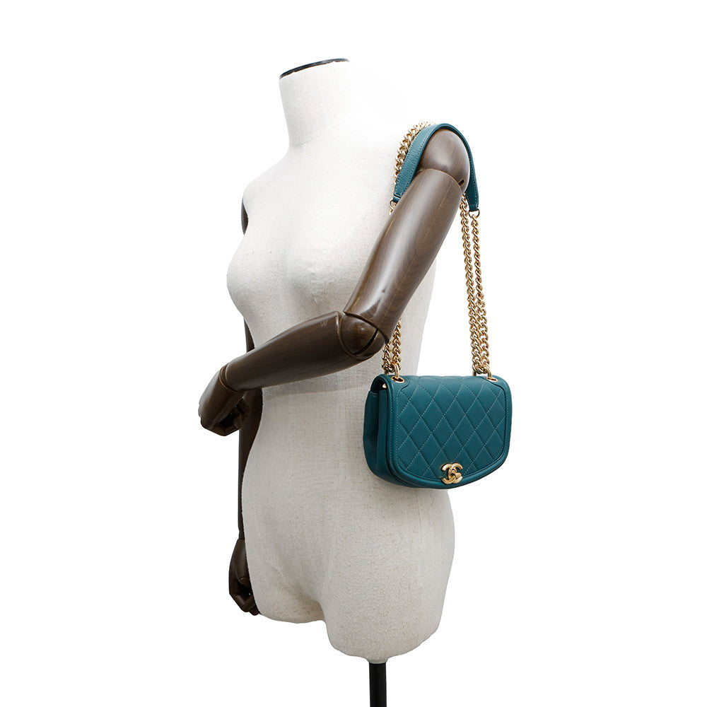 CHANEL Matelasse Chain Shoulder Bag Green Leather