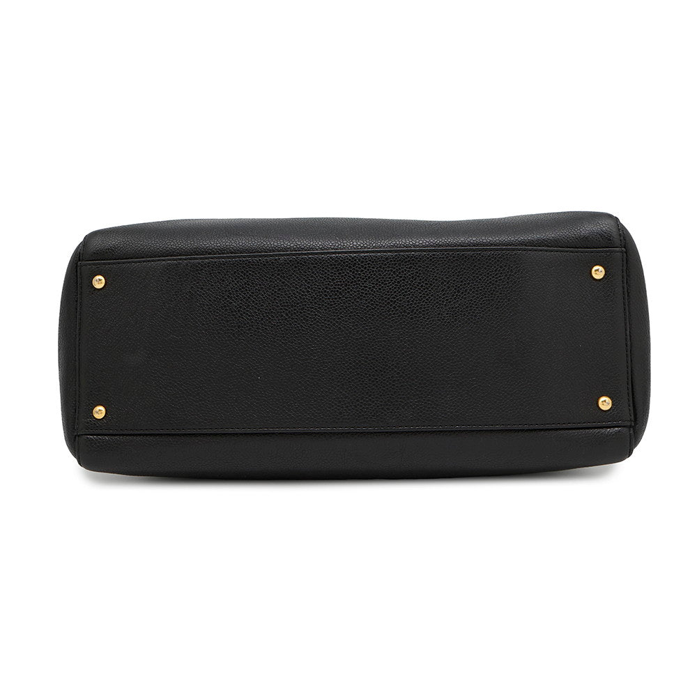 CHANEL CC Logo Chain Travel Bag Black Caviar Leather