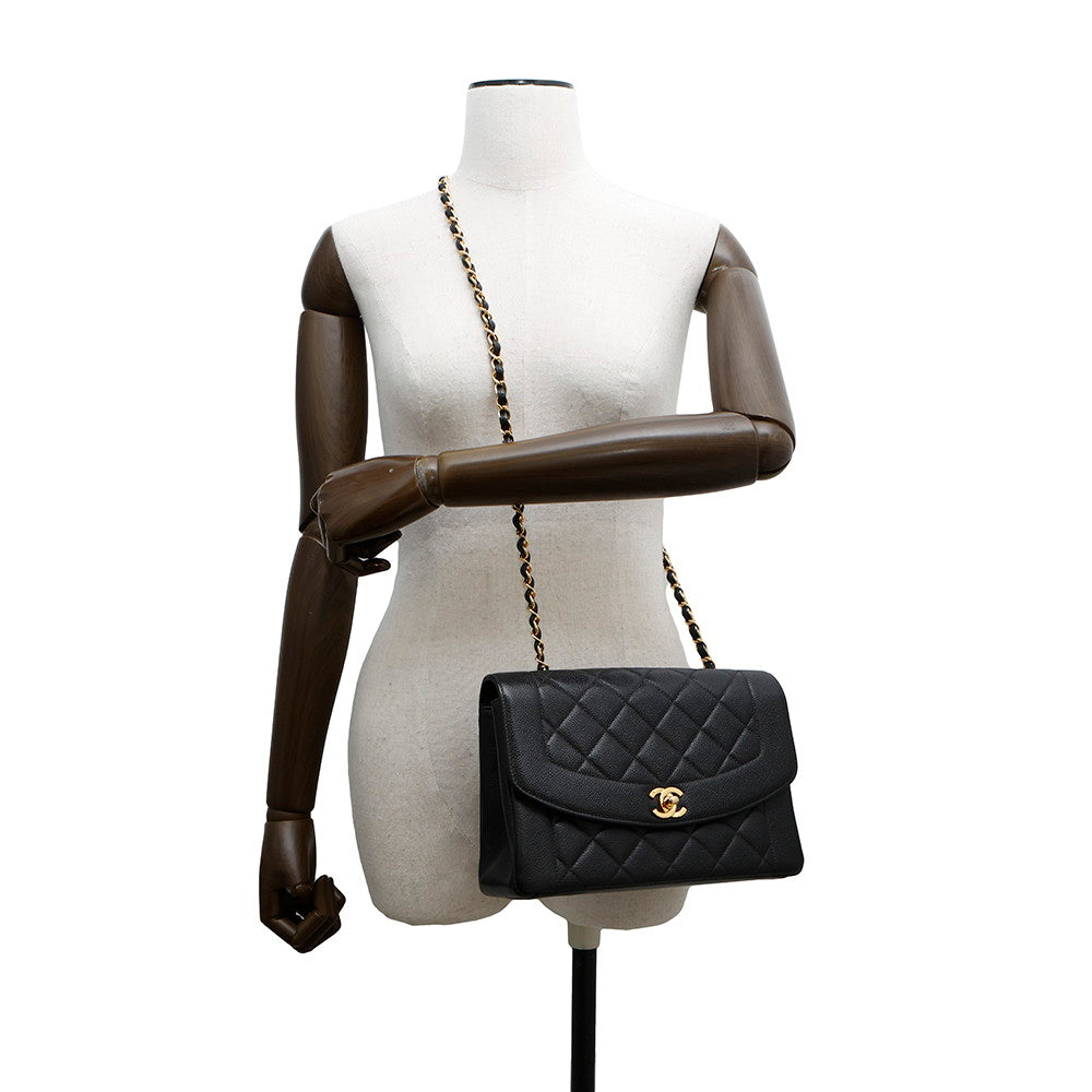 CHANEL Diana ChainShoulder Bag BlackA01165 Caviar Leather Size 25