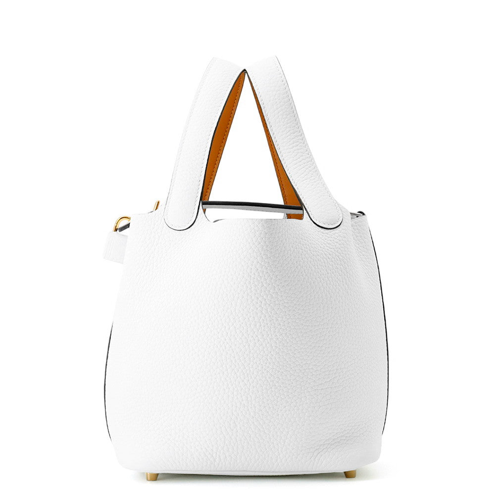 HERMES Picotin Lock Eclat New White/Sesame Taurillon Clemence Swift Leather Size PM
