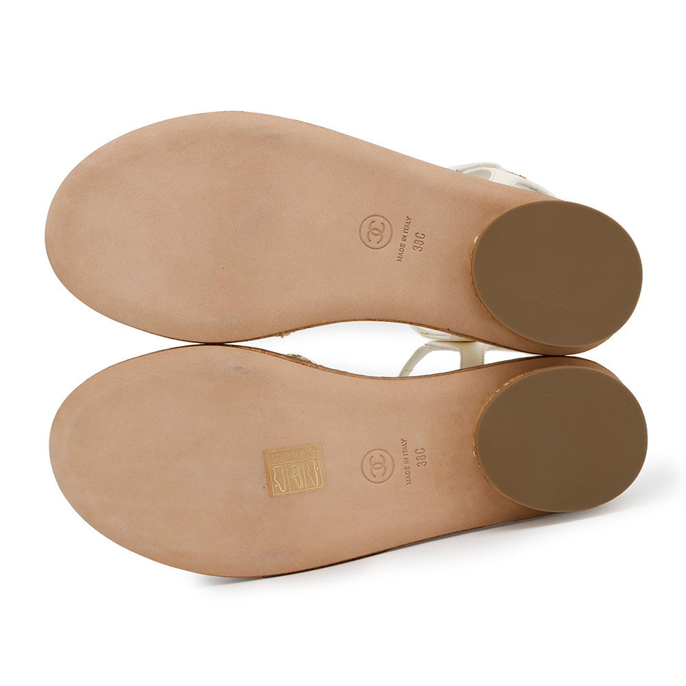 CHANEL CC Logo ChainStrap Sandals WhiteG35779 Leather cork Size 38C