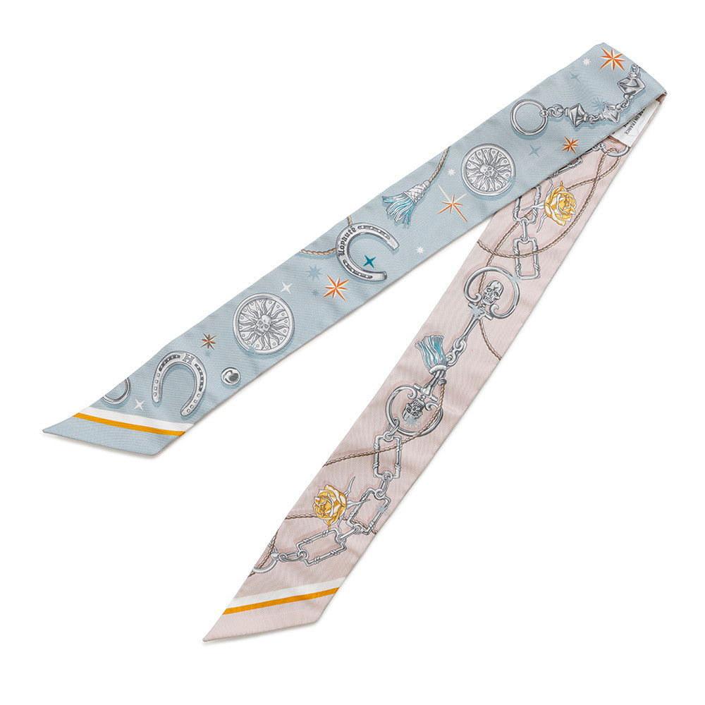 HERMES Twilly C'est la Fête Blue Gacier/Rose Poudre/Gray Silk100%
