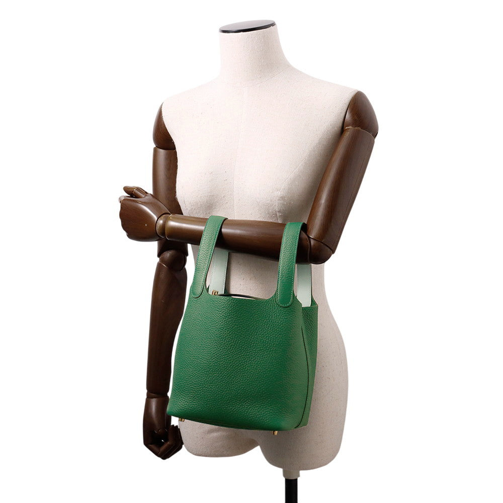 HERMES Picotin Lock Eclat Vert Moyen/Vert Peppermint Taurillon Clemence Swift Leather Size PM