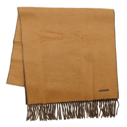 HERMES Cashmere Scarf "Rectoverso" Camel / Marine Cashmere100%