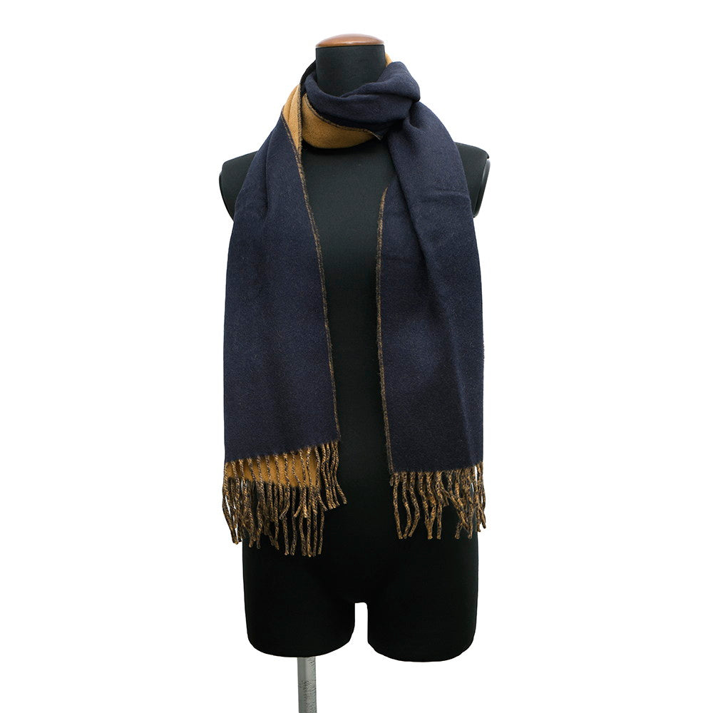HERMES Cashmere Scarf "Rectoverso" Camel / Marine Cashmere100%