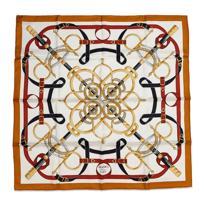 HERMES Carre EPERON D'OR Apron D'or Size 90 Caramel/Creme Silk100%
