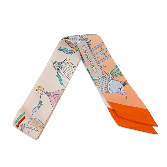 HERMES LES FOLIES DU CIEL Madness in the Sky Twilly Abricot/Vert/Multicolor Silk100%
