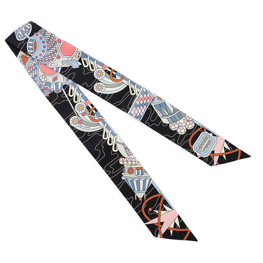 HERMES Twilly Odyssey Black/Blue Ciel/Rose Silk100%