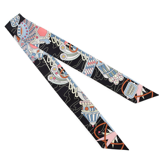 HERMES Twilly Odyssey Black/Blue Ciel/Rose Silk100%